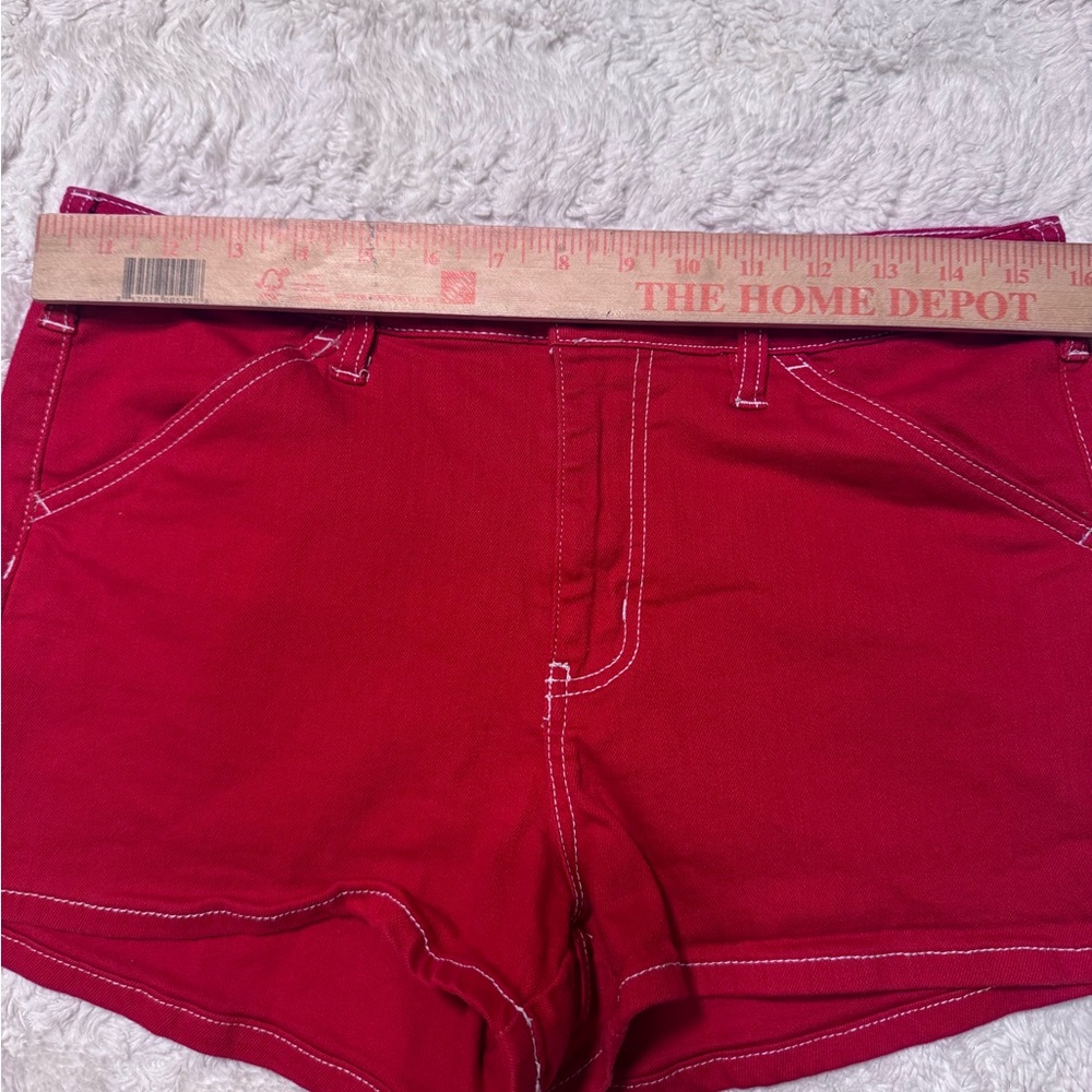 Dickies High Rise Red Shorts Size 11/30 White Stitching Y2K Workwear carpenter - Picture 3 of 7